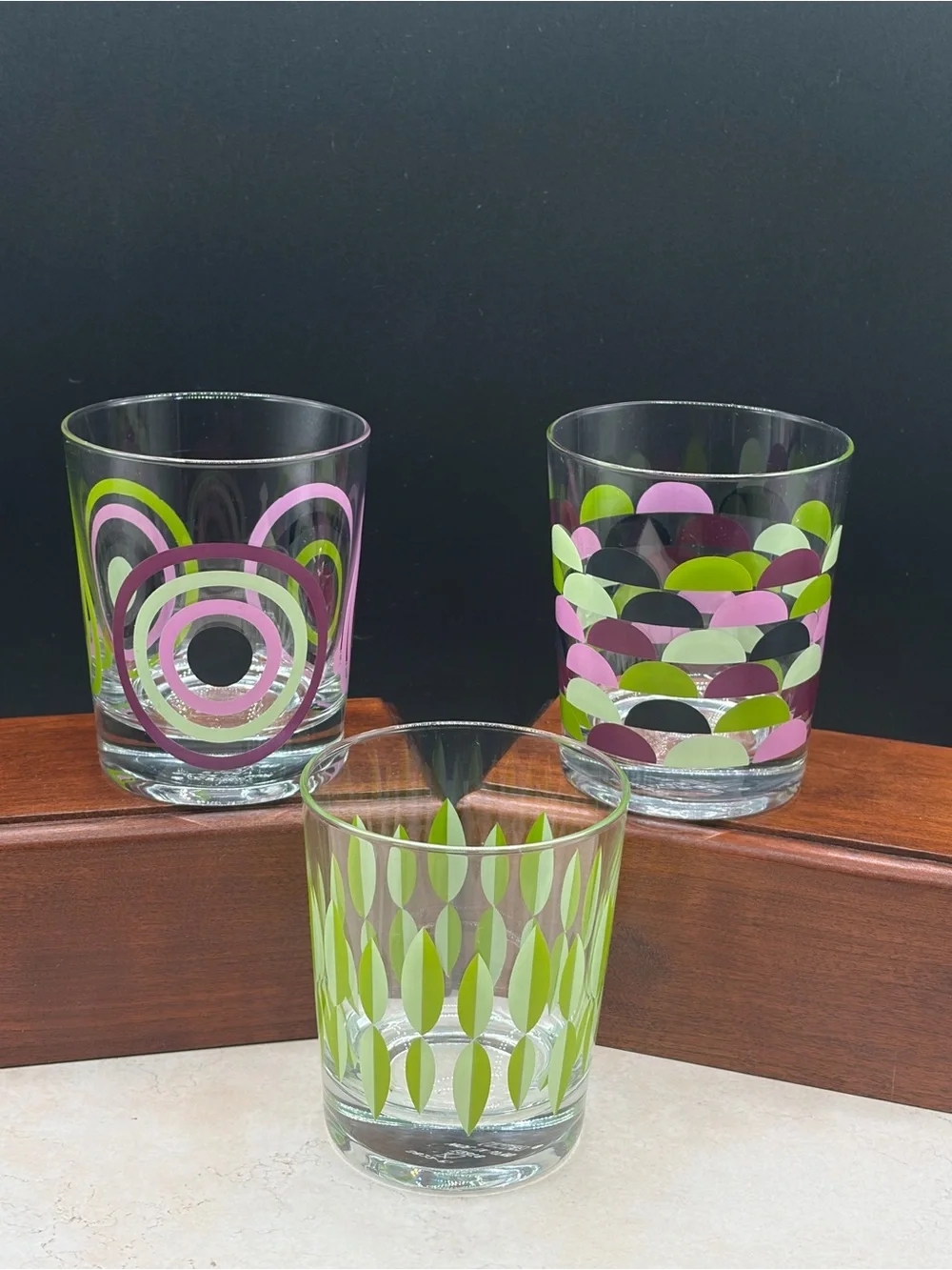 Set of 3 Ikea Godis Mix Juice / Lowball Glasses Geometric Retro 2009
